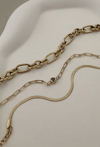 Black Zirconia Paperlink Chain Waterproof Bracelet 14K Gold Plate