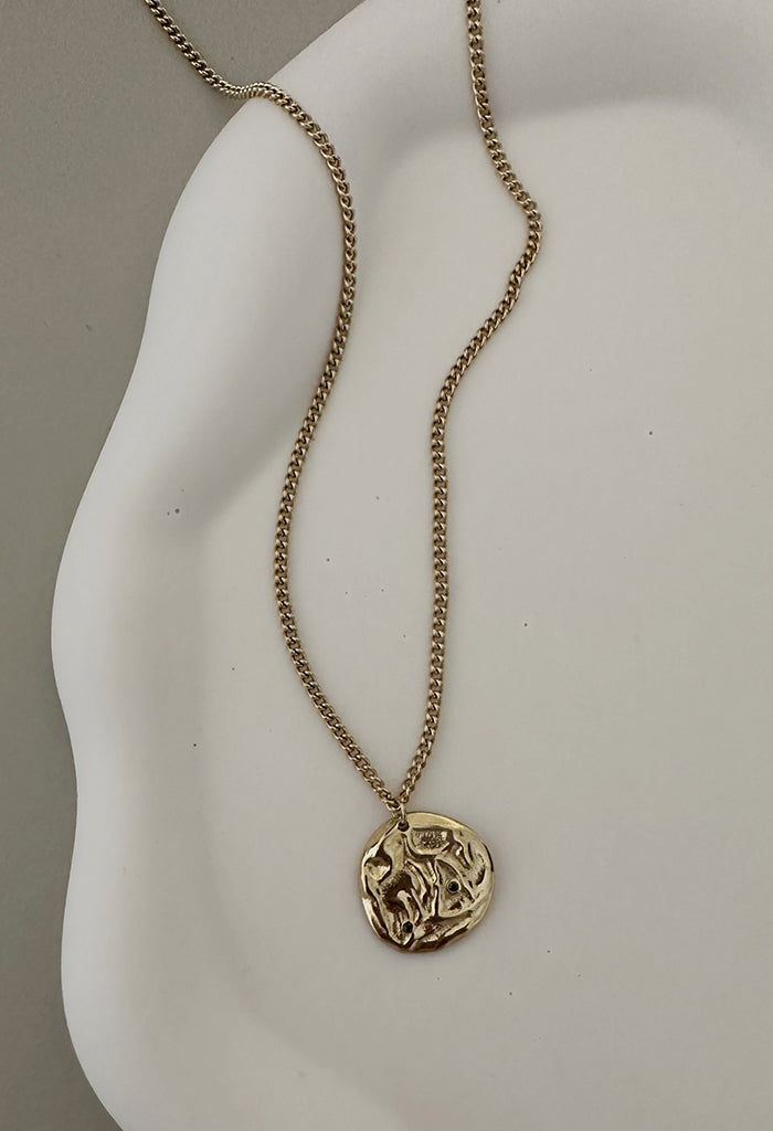 Celestial Black Zirconia Mottled Waterproof Long Necklace 14K Gold Plate