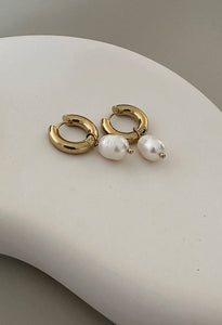 Classic Chunky Freshwater Pearl Waterproof Earrings 14K Gold Plate