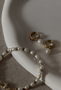 Classic Freshwater Detachable Pearl Huggie Waterproof Earrings 14k Gold Plate