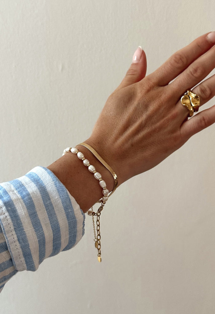 Classic Freshwater Pearl and Gold Waterproof Bracelet 14k Gold Plate