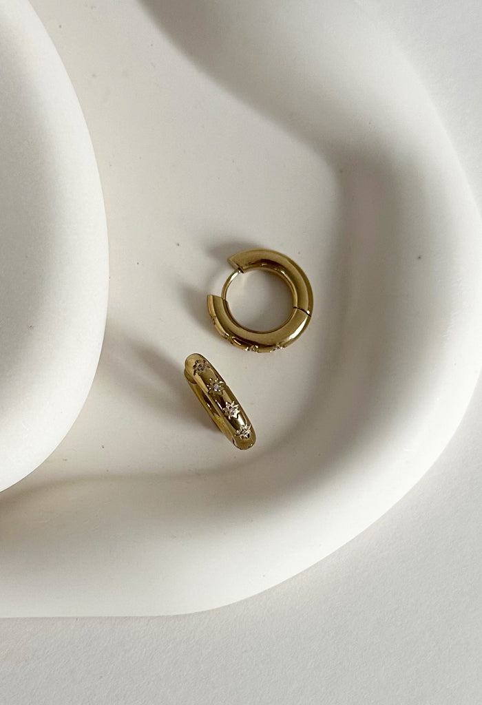 Classic Celestial Waterproof Hoop Earrings 14k Gold Plate