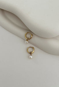 Classic Freshwater Detachable Pearl Huggie Waterproof Earrings 14k Gold Plate