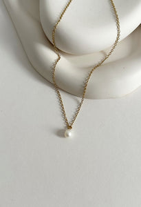 Dainty Freshwater Single Pearl Waterproof Necklace 14k Gold Plate