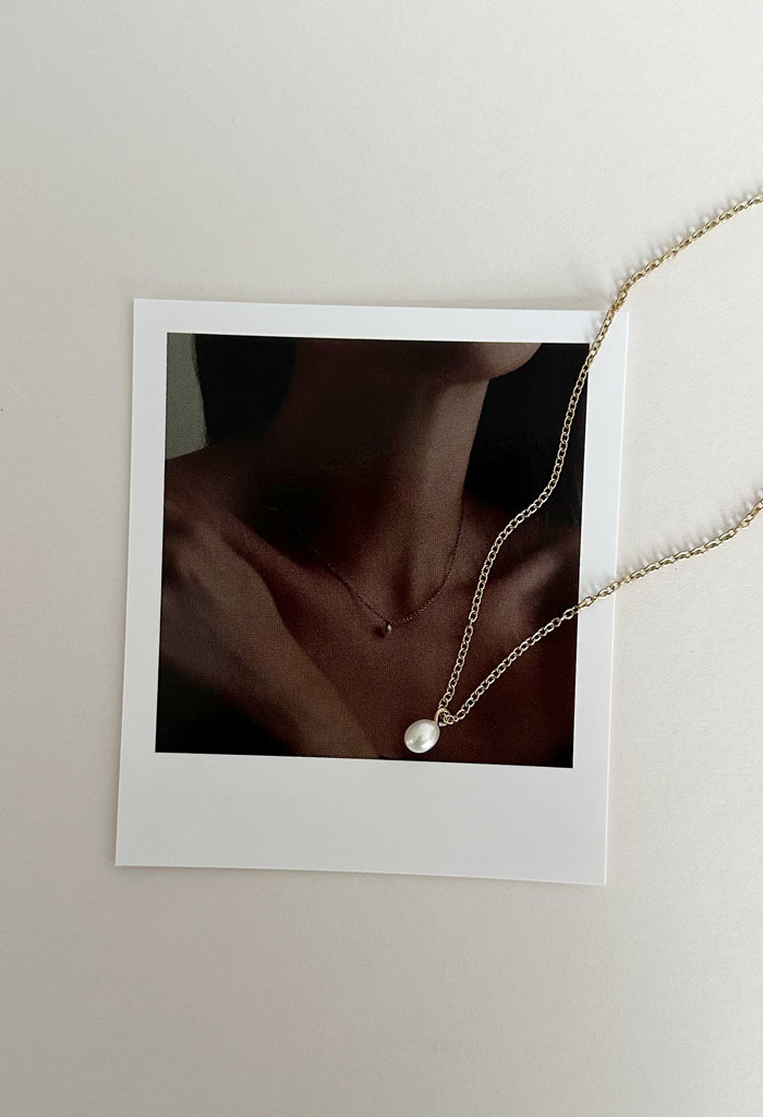 Dainty Freshwater Single Pearl Waterproof Necklace 14k Gold Plate