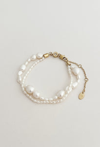 Double Layered Freshwater Pearl Bracelet Waterproof 14k Gold Plate