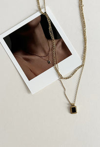 Double Layered Black Onyx Waterproof Necklace 14k Gold Plated
