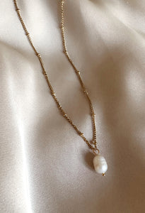 Satellite Freshwater Pearl Charm Waterproof Necklace 14K Gold Plate
