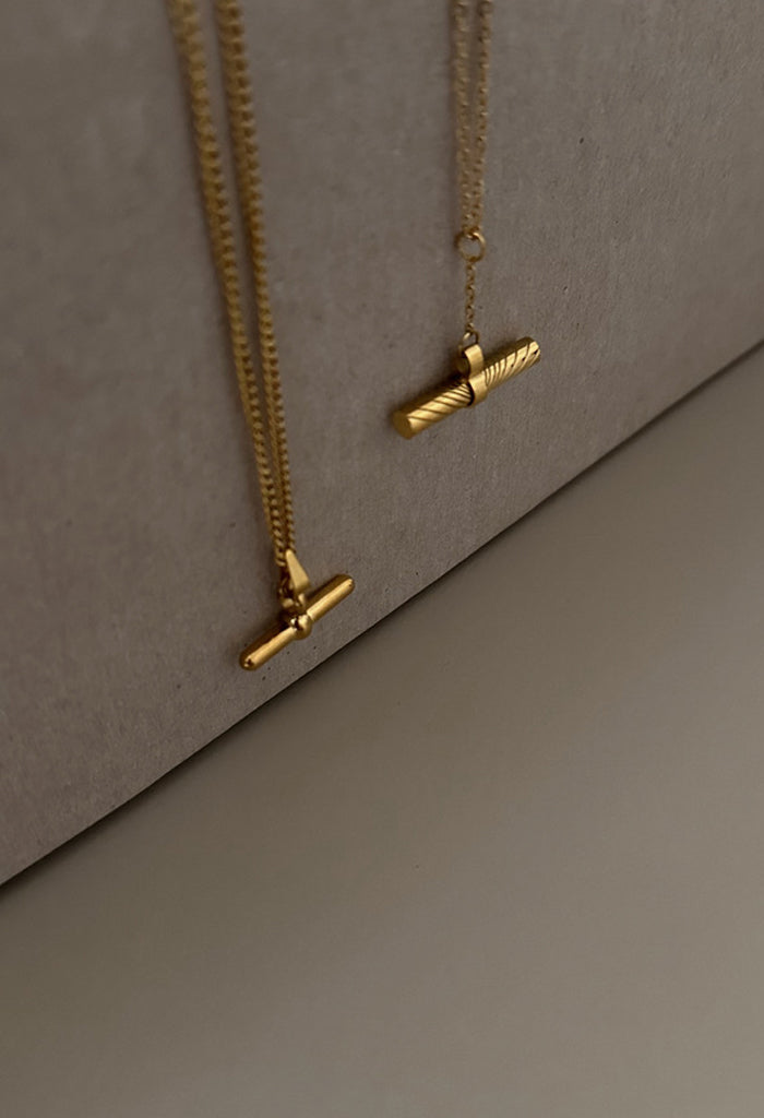 Mini T-Bar Waterproof Necklace 14k Gold Plate