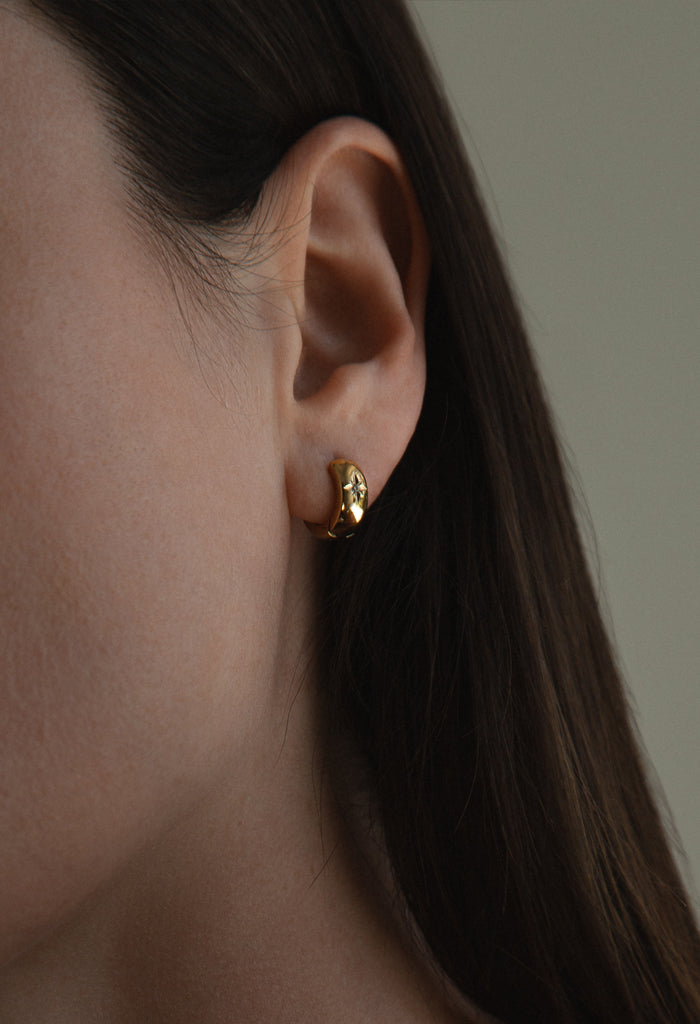 Starburst Huggie Waterproof Earrings 14k Gold Plate