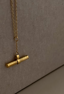 Sunburst T-Bar Waterproof Necklace 14k Gold Plate