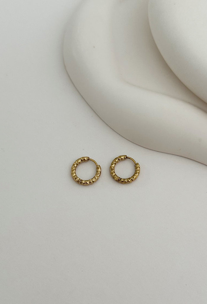 Textured Midi Hoop Waterproof Earrings 14k Gold Plate