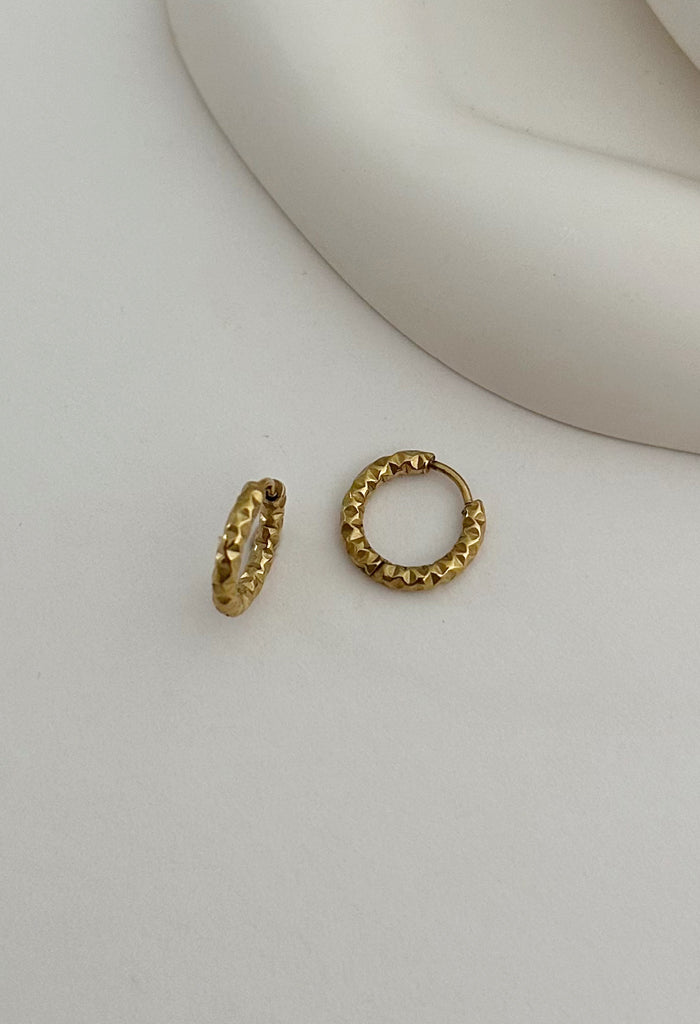 Textured Midi Hoop Waterproof Earrings 14k Gold Plate