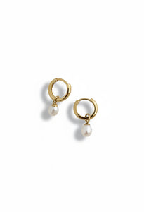 Classic Freshwater Detachable Pearl Huggie Waterproof Earrings 14k Gold Plate