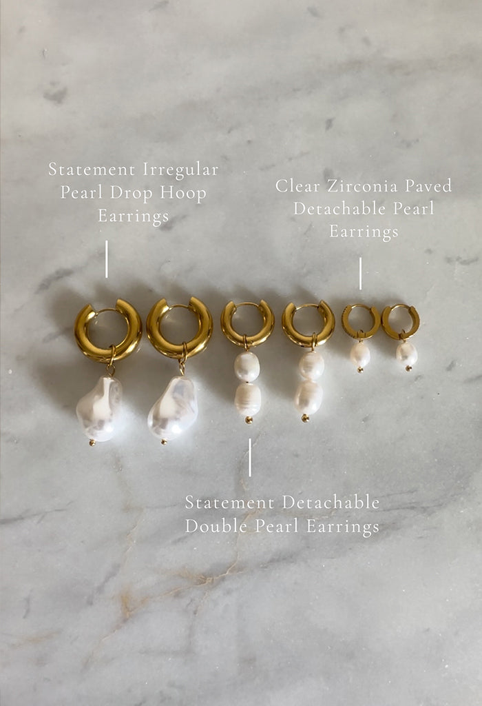 Statement Irregular Pearl Drop Hoop Earrings