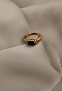 Black Statement Waterproof Ring 18k Gold Plated