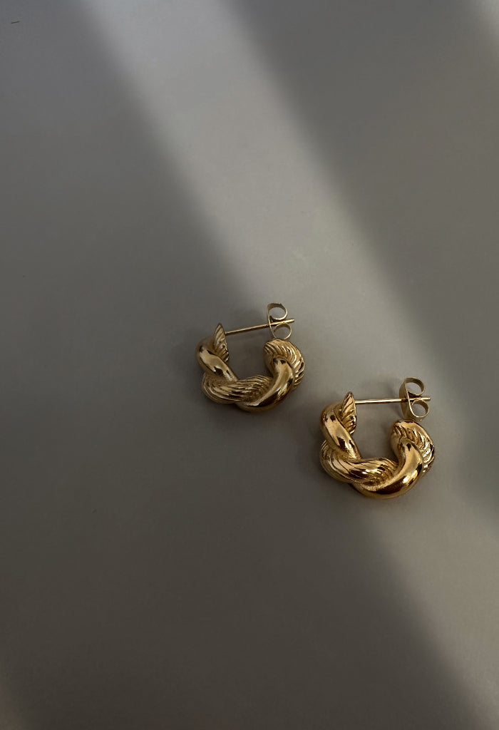 Chunky Twisted Rope Hoop Waterproof Earrings 18K Gold Plate