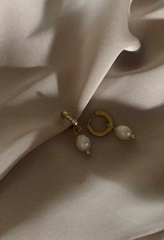 Clear Zirconia Paved Detachable Freshwater Pearl Earrings