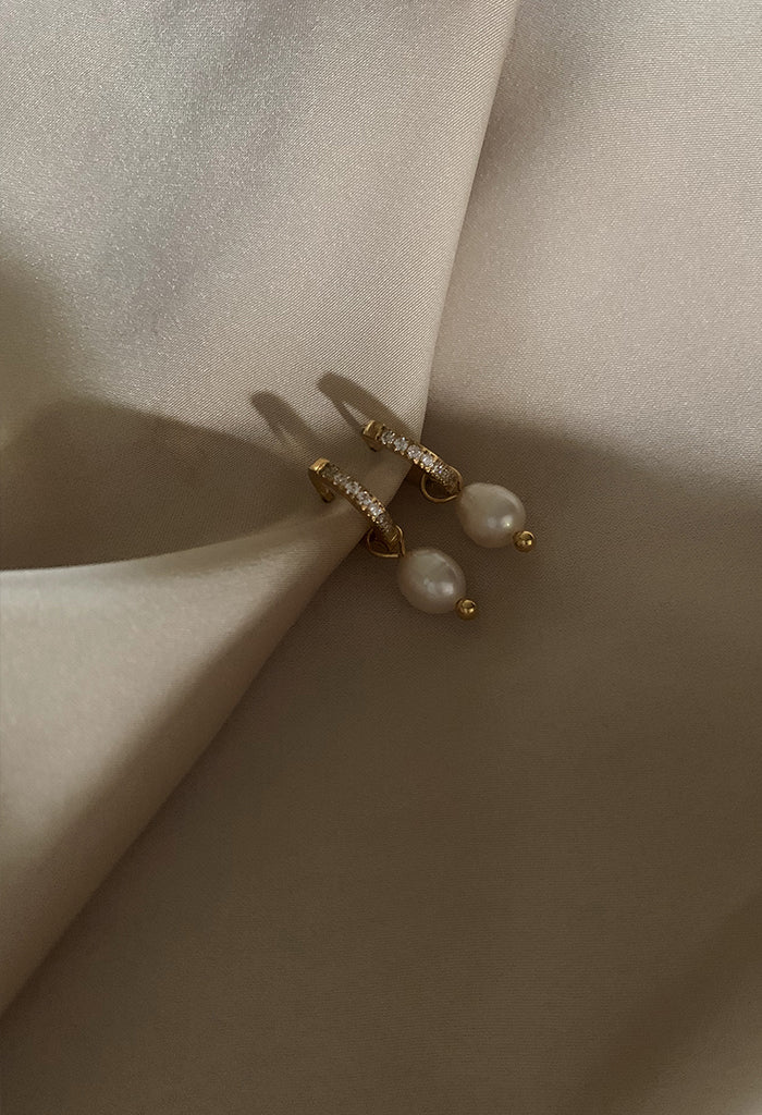 Clear Zirconia Paved Detachable Freshwater Pearl Earrings