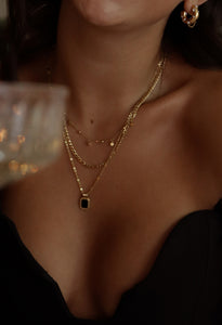 Double Layered Black Onyx Waterproof Necklace 18k Gold Plated