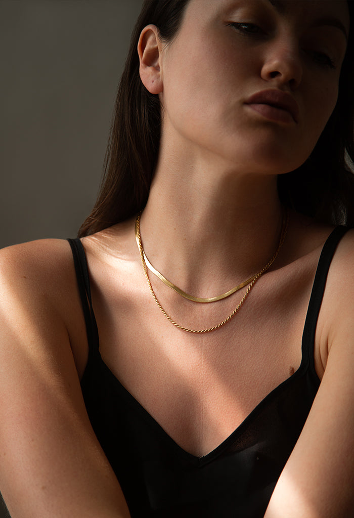 Layered Rope and Snake Chain Necklace Waterproof 18k Gold Plate