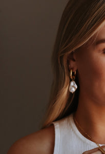 Statement Irregular Pearl Drop Hoop Earrings